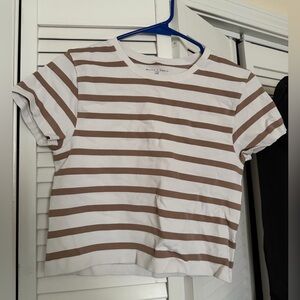 Striped White and Brown Crop Tee